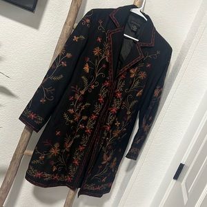 Silk land embroidery long blazer lightweight jacket, size M